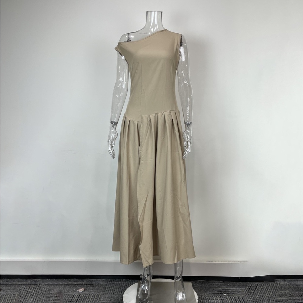 Elegant Beige One-Shoulder Dress